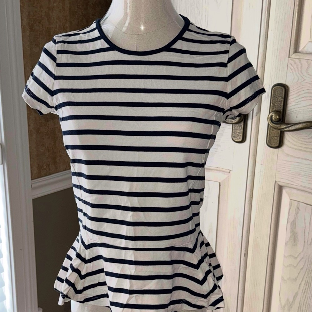 NWOT Ralph Lauren Navy Striped Peplum Top